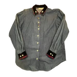 Vintage Cabin Creek Women Small GrandmaCore Alpine Folk Embroidered‎ Button Up